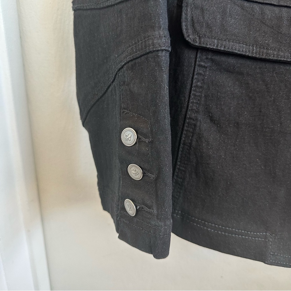 Diane Gilman Black Denim Blazer with Embellished Lapel  Sz Large - Picture 7 of 9